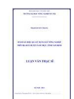 Đánh giá hiệu quả sử dụng đất nông nghiệp trên địa bàn huyện nam trực, tỉnh nam định
