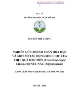 Nghiên cứu thành phần hoá học và một số tác dụng sinh học của thịt quả đào tiên ( crescentia cujete linn  ), họ núc nác ( bignoniaceae)