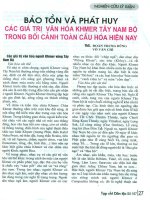 Bảo tồn và phát huy giá trị văn hóa khmer tây nam bộ trong bối cảnh toàn cầu hóa hiện nay 