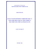 Quản lý nguồn kinh phí sự nghiệp khoa học và công nghệ trong lĩnh vực nông nghiệp và phát triển nông thôn tại tỉnh hưng yên