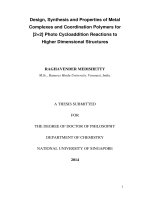 DESIGN, SYNTHESIS AND PROPERTIES OF METAL COMPLEXES AND COORDINATION POLYMERS FOR 2+2 PHOTO CYCLOADDITION REACTIONS 