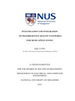 Investigation and integration of piezoresistive silicon nanowires for MEMS applications 