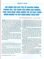 Tác động của các yếu tố truyền thống, phong tục, tập quán của đồng bào khmer tới sự phát triển nông nghiệp và xây dựng nông thôn mới 