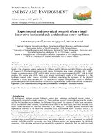 Experimental and theoretical research of zero head innovative horizontal axis archimedean screw turbines 