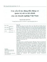 Các yếu tố tác động đến động cơ quản trị rủi ro tài chính của các doanh nghiệp việt nam 