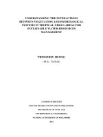 UNDERSTANDING THE INTERACTIONS BETWEEN VEGETATION AND HYDROLOGICAL SYSTEMS IN TROPICAL URBAN AREAS FOR SUSTAINABLE WATER RESOURCES MANAGEMENT 
