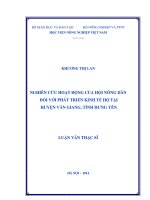 Nghiên cứu hoạt động của hội nông dân đối với phát triển kinh tế hộ tại huyện văn giang, tỉnh hưng yên