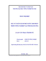 Đầu tư ngân sách nhà nước cho phát triển nông nghiệp tại tỉnh hải dương