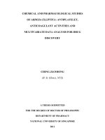 Chemical and pharmacological studies of ardisia elliptica antiplatelet, anticoagulant activities and multivariate data analysis for drug discovery 