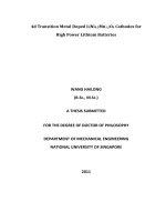 4d transition metal doped lini0 5mn1 5o4 cathodes for high power lithium batteries 
