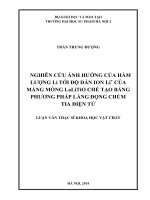 Nghiên cứu ảnh hưởng của hàm lượng li tới độ dẫn ion li+ của màng mỏng lalitio chế tạo bằng phương pháp lắng đọng chùm tia điện tử (LV01446)