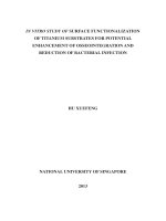 In vitro study of surface functionalization of titanium substrates for potential enhancement of osseointegration and reduction of bacterial infection 