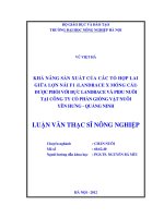 Khả năng sản xuất của các tổ hợp lai giữa lợn nái f1 (landrace x móng cái) được phối với đực landrace và pidu nuôi tại công ty cổ phần giống vật nuôi yên hưng quảng ninh