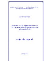 ảnh hưởng của đô thị hóa đến việc làm của lao động nông thôn huyện gia lâm, thành phố hà nội