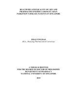Health related quality of life and pharmacoeconomics amongst asian parkinson¿s disease patients in singapore 