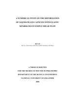 A numerical study on the deformation of liquid filled capsules with elastic membranes in simple shear flow 