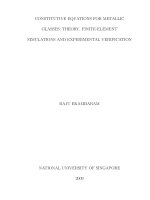 Constitutive equations for metallic glasses theory, finite element simulations and experimental verification 
