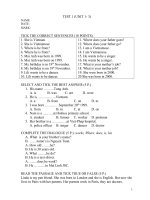 ĐỀ THI TIẾNG ANH LỚP 3  ĐỀ SỐ 1