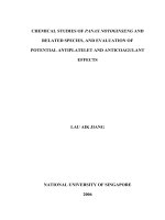 Chemical studies of panax notoginseng and related species and evaluation of potential antiplatelet and anticoagulant effects