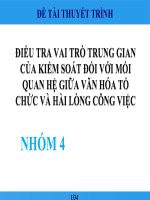 ĐIỀU TRA VAI TRÒ TRUNG GIAN CỦA KIỂM SOÁT ĐỐI VỚI MỐI QUAN HỆ GIỮA VĂN HÓA TỔ CHỨC VÀ HÀI LÒNG CÔNG VIỆC