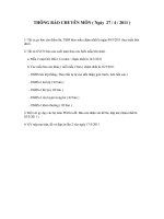 THÔNG BÁO CỦA CHUYÊN MÔN ( Ngày 27/4/2011 )