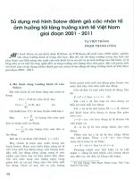 Sử dụng mô hình solow đánh giá các nhân tố ảnh hưởng tới tăng trưởng kinh tế việt nam giai đoạn 2001   2011 