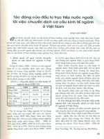 Ảnh hưởng của đầu tư trực tiếp nước ngoài tới việc dịch chuyển cơ cấu kinh tế ngành ở việt nam 