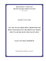 Các yếu tố tác động đến ý định nuôi con hoàn toàn bằng sữa mẹ trong sáu tháng đầu của bà mẹ mang thai tại thành phố hồ chí minh 