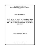 Đánh giá các nhân tố ảnh hưởng và giải pháp nhằm nâng cao hiệu quả hoạt động sản xuất kinh doanh của các hợp tác xã nông nghiệp trên địa bàn thành phố cần thơ 