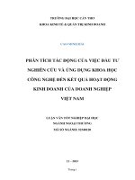 phân tích tác động của việc đầu tư nghiên cứu và ứng dụng khoa học công nghệ đến kết quả hoạt động kinh doanh của doanh nghiệp việt nam