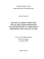 kế toán xác định và phân tích kết quả hoạt động kinh doanh tại chi nhánh công ty tnhh arysta lifescience việt nam tại cần thơ
