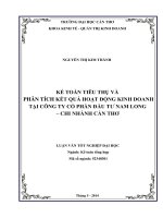 kế toán tiêu thụ và phân tích kết quả hoạt động kinh doanh tại công ty cổ phần đầu tư nam long – chi nhánh cần thơ