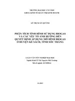 phân tích tình hình sử dụng biogas và các yếu tố ảnh hưởng đến quyết định áp dụng mô hình biogas ở huyện kế sách, tỉnh sóc trăng