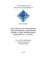 Phân tích các yếu tố ảnh hưởng đến quyết định lựa chọn trường đại học của học sinh phổ thông, huyện phú tân   an giang