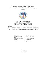 Hoàn thiện công tác trả công cho người lao động của Công ty cổ phần Mai Linh Miền Bắc