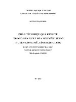 phân tích hiệu quả kinh tế trong sản xuất mía nguyên liệu ở huyện long mỹ, tỉnh hậu giang