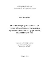 phân tích hiệu quả sản xuất lúa vụ thu đông năm 2013 của nông hộ tại phường long hưng, quận ô môn, thành phố cần thơ