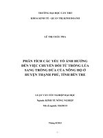 phân tích các yếu tố ảnh hưởng đến việc chuyển đổi từ trồng lúa sang trồng dừa của nông hộ ở huyện thạnh phú, tỉnh bến tre