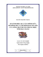 so sánh hiệu quả tài chính giữa mô hình mía và mô hình bắp xen mía của nông hộ ở huyện phụng hiệp, tỉnh hậu giang