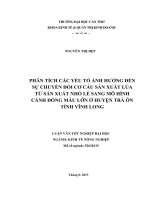 phân tích các yếu tố ảnh hưởng đến sự chuyển đổi cơ cấu sản xuất lúa từ sản xuất nhỏ lẻ sang mô hình cánh đồng mẫu lớn ở huyện trà ôn tỉnh vĩnh long