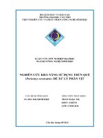 nghiên cứu khả năng sử dụng trùn quế (perionyx excavatus) để xử lý phân vịt