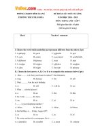 Đề thi khảo sát chất lượng giữa kỳ môn tiếng anh 7 THCS thái hòa năm học 2014   2015 