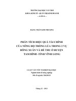 phân tích hiệu quả tài chính của nông hộ trồng lúa trong 2 vụ đông xuân và hè thu ở huyện tam bình  tỉnh vĩnh long