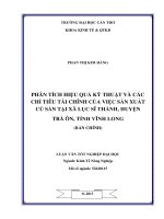phân tích hiệu quả kỹ thuật và các chỉ tiêu tài chính của việc sản xuất củ sắn tại xã lục sĩ thành, huyện trà ôn, tỉnh vĩnh long