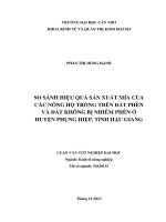 so sánh hiệu quả sản xuất mía của các nông hộ trồng trên đất phèn và đất không bị nhiễm phèn ở huyện phụng hiệp, tỉnh hậu giang