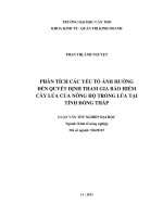 phân tích các yếu tố ảnh hưởng đến quyết định tham gia bảo hiểm cây lúa của nông hộ trồng lúa tại tỉnh đồng tháp