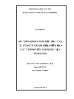 kế toán khoản phải thu, phải trả tại công ty trách nhiệm hữu hạn một thành viên thành nguyện vĩnh long