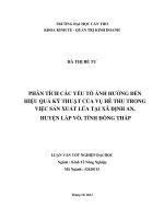 phân tích các yếu tố ảnh hưởng đến hiệu quả kỹ thuật của vụ hè thu trong việc sản xuất lúa tại xã định an, huyện lấp vò, tỉnh đồng tháp