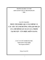 phân tích hiệu quả tài chính và các yếu tố ảnh hưởng tới lợi nhuận của mô hình sản xuất lúa thơm tại huyện tân hiệp, kiên giang