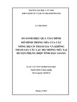 so sánh hiệu quả tài chính mô hình trồng mía của các nông hộ có tham gia và không tham gia câu lạc bộ trồng mía tại huyện phụng hiệp tỉnh hậu giang